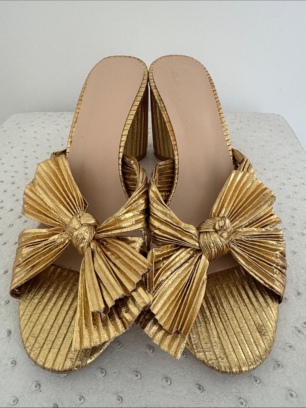 Amazon Metallic Gold Pleated Bow Slide Mules